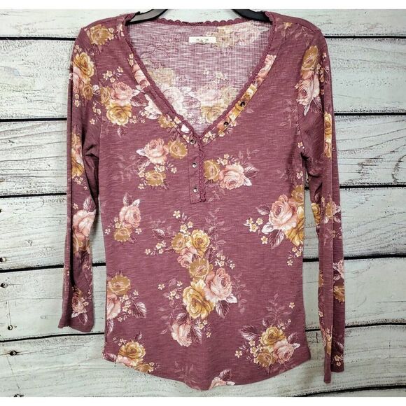 Maurices Medium Pink Floral Thermal Shirt - Picture 1 of 7